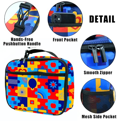 Autism Awareness Lunch Box Insulated Reusable Lunch Bag Tote Cooler for Women Men Boy Girl School Work Office Picnic - color: Autism Awareness