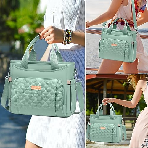 AIJIEKE Large Insulated Lunch Bag for Women Men, Work Lunch Box Tote, Green | Leakproof, durable multi-compartment cooler. Reusable with shoulder strap. Perfect for travel meal prep, picnic, beach - color: Green