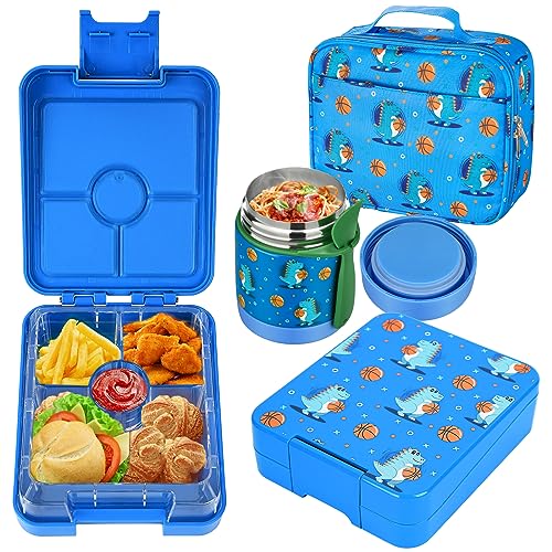 Bento Lunch Box Set for Kids with 10oz Soup Thermo, Leak-Proof Lunch Containers with 4 Compartment, Kids Thermo Hot Food Jar and Insulated Lunch Bag for Kid to School,BPA-Free(Basketball) - color: Basketball