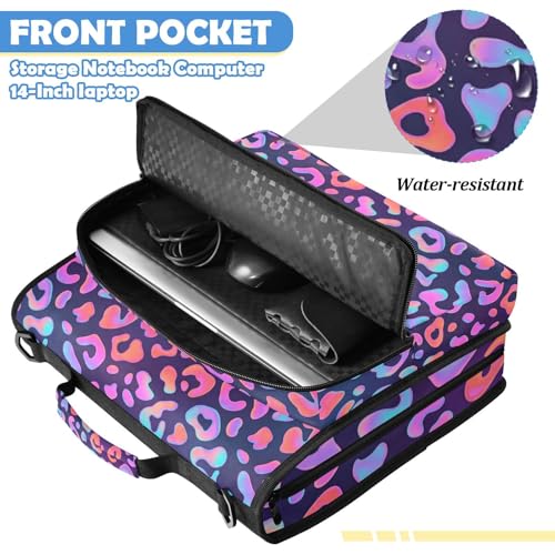 Leopard 2inch 3 Ring Zipper Binder Multi-Pocket Storage Holds 14 Inch Laptop for Students and Office Use - color: Leopard