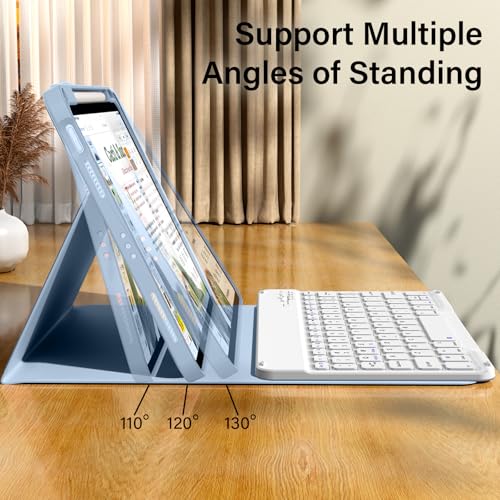 kenke for iPad 11/10th Gen Case with Keyboard 11/10.9 inch 2025 A16/2022, Detachable Wireless Bluetooth Keyboard Case with Bulit-in Pencil Holder, White Square Keycaps (Blue) - color: Blue