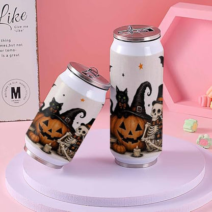 T&H XHome Halloween 14oz Stainless Steel Tumbler with Lid & Straw-Double Wall Vacuum Insulated Travel Mug Skull Black Cat Pumpkin Linen Water Bottle Coffee Beverage Drinks Cup - size: 14 Ounces
