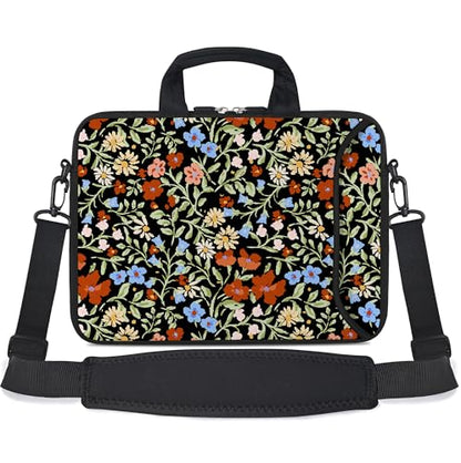 RICHEN 14 15 15.4 15.6 inch Laptop Shoulder Bag Messenger Bag Notebook Handle Sleeve Neoprene Carrying Case with Accessories Pocket (14-15.6 inch, Flowers2) - color: Flowers2, size: 14-15.6 inch