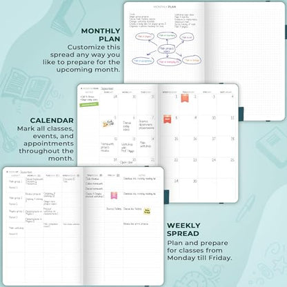 Clever Fox Teacher Planner, School & Homeschool Book, B5 Size Aquamarine | Undated, 7x10, lay-flat binding, heavy-duty hardcover, teacher lesson weekly & daily planner, homeschool supplies - color: Aquamarine, size: Smaller than A4 (7″ x 10″)