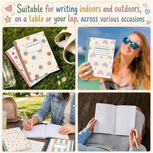 6 Pack Large Composition Notebooks Bulk 9.8 × 7.5 in Wide Ruled Hard Cover Composition Book Assorted Marble Journal College Ruled Paper for Adult Student College Office Back to School Supplies(Boho) - size: 6 Pack, style: Bohemian