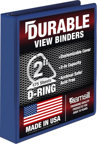 Samsill Durable 2 Inch Binder, D Ring Binder, Customizable Clear View Cover, Blueberry, Holds 475 Pages - color: Blueberry, size: 1 Pack, style: 2 Inch