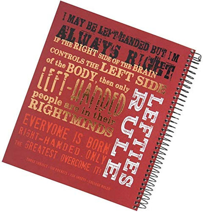 Left-Handed 3 Subject Spiral Notebook With Lefty Sayings (Red) - color: Red