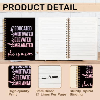 Black Girl Magic Gifts Spiral Notebook for Women 5.5x8.3 Inch | African American Gifts for Black Women,Educated Motivated Elevated Melanated Motivational Black Glitter Notebook Journal - color: Black glitter white