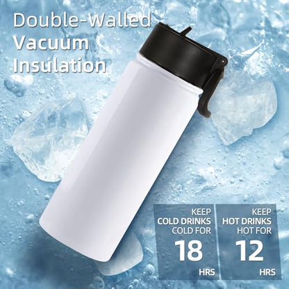 Volhoply 18oz Insulated Water Bottle Bulk 8 Pack,Kids Stainless Steel Water Bottles with Straw Lid,Double Wall Vacuum Reusable Metal Bottle,Wide Mouth Sports Flask For Cold Drink(Sublimation,8 Set) - color: Sublimation