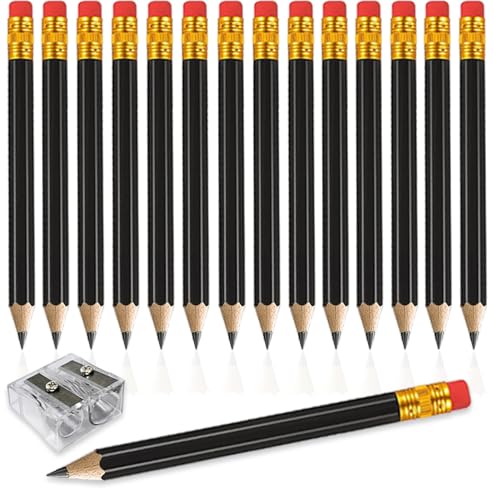 Adhere 25pcs Golf Pencils with Eraser Pre-sharpened Hexagon Woodcase Pencils Graphite 2B including a Sharpener for Golf Event Scoring,Classroom,Wedding,Pew, Pocket (Black) - color: Black