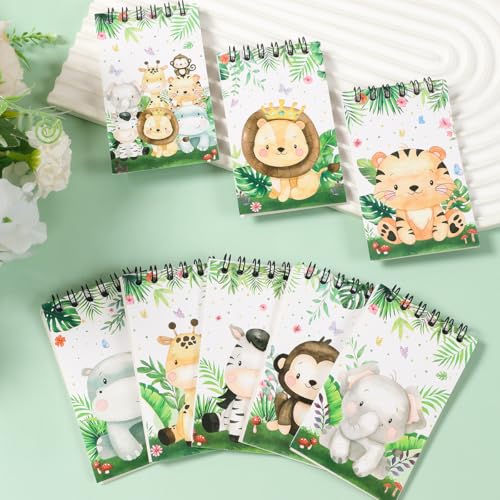 8 Pcs Jungle Animal Mini Spiral Notebooks 3.9 x2.4 Inch, Cute Safari Animal Design Coil Notepads Spiral Pocket Notebooks, Small Portable Journal Memo Pads for Birthday Party Favors Stationery Gifts - color: Jungle Animal
