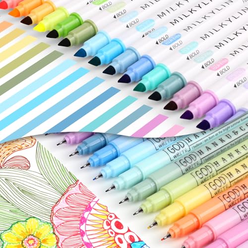 HANKU 40-Piece Bible Study Supplies Combo Set - 24 Dual Tip Pastel Bible Highlighters & 16 Colored 0.38mm Fineliner Pens, No bleed, Quick Drying