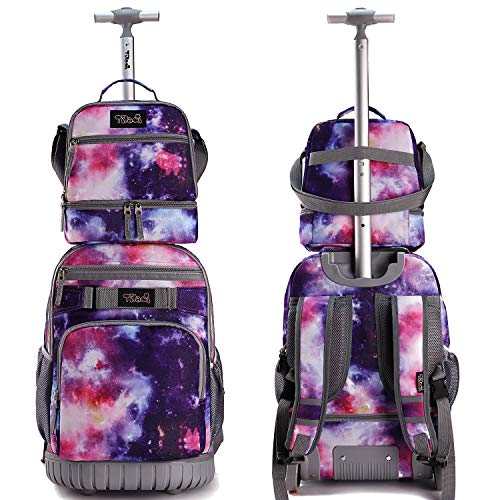 Tilami Rolling Backpack 19 inch with Lunch Bag Wheeled Laptop Backpack, Galaxy Purple - color: Galaxy Purple