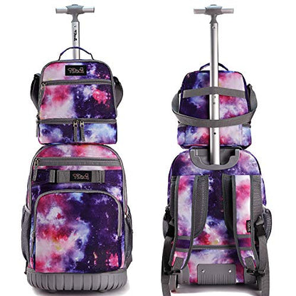 Tilami Rolling Backpack 19 inch with Lunch Bag Wheeled Laptop Backpack, Galaxy Purple - color: Galaxy Purple