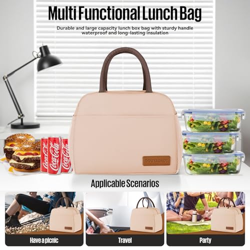 douyadady Lunch Bag&Box Women/Men Insulated&Reusable | Spacious Lightweight Waterproof Sturdy Durable Great Value For Office Work School Picnic Travel - color: Beige