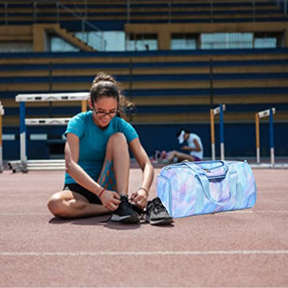 Jumpopack Dance Bag Girls Duffle Bags Teen Sports Gym Bags Weekender Sleepover Overnight Bag with Shoe Compartment and Wet Pocket - color: Purple Blue
