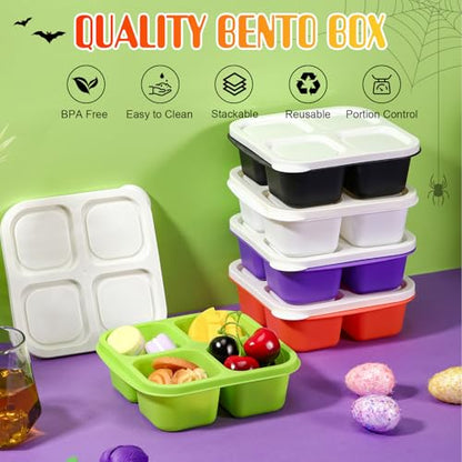 Honeydak 5 Pack Snack Containers 4 Compartment Bento Snack Boxes Reusable Lunchable Containers with Lids Divided Meal Prep Lunch Food Storage Box for School Work Travel(Halloween,Equal) - color: Halloween, style: Equal