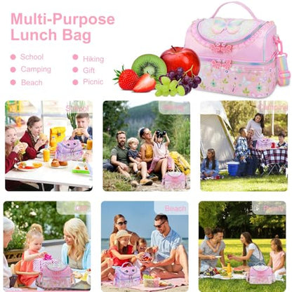 RHCPFOVR Kids Lunch Bag - Double - Decker Cooler Insulated Lunch Box for Boys Girls,Washable Lunch Bag with Strap and Reusable Toddler Lunchbox for School and Daycare - color: Pink Rainbow