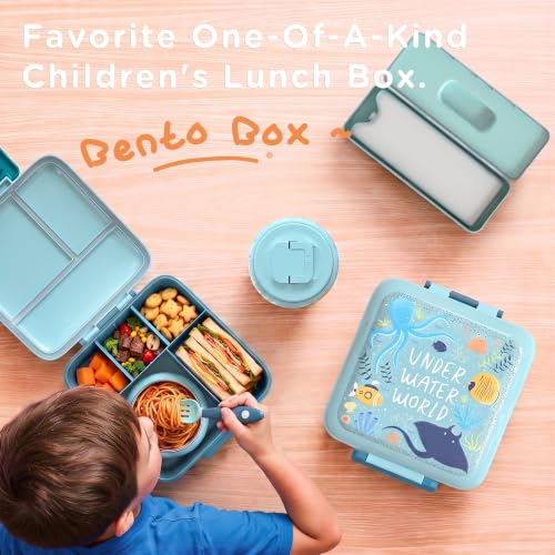 JXXM Bento Lunch Box for Kids with 8oz Soup Thermo,Leak-Proof Lunch Containers with 5 Compartment,Thermo Food Jar Food Containers for School (Blue-Octopus) - color: Blue Octopus