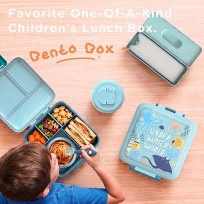 JXXM Bento Lunch Box for Kids with 8oz Soup Thermo,Leak-Proof Lunch Containers with 5 Compartment,Thermo Food Jar Food Containers for School (Blue-Octopus) - color: Blue Octopus