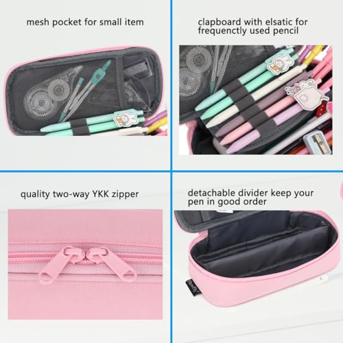 FlowFly Large Capacity Pencil Case for Kids, Boys & Girls – Zippered Multi-Functional Pen Pouch, Soft & Portable Pencil Bag for School, Teens, Students, Pink - color: Pink