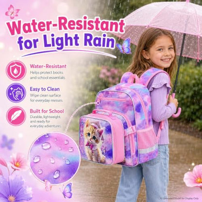 gxtvo 3PCS Girls Backpack, 16" Sequin Prechool Elementary Bookbag and Lunch Box - color: New Uv Printing Dr.cat Clip-on Backpack Pink