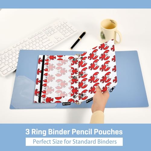 Lobster Pencil Pouches for 3 Ring Binder, Zipper Binder Pencil Case, 2 Pack Clear Window Case Bag for Office Organizers - color: Lobster