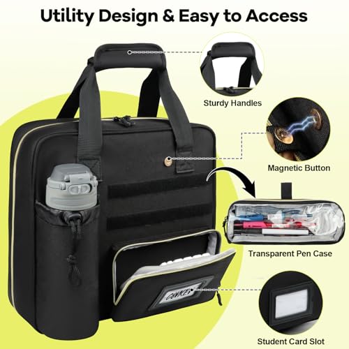 Covkev 3 Inch D-ring Zipper Binder Bag with Detachable Pen Case& Water Bottle Storage, Removable Binder with Zipper Case Hold 700+ Sheets& 13 Inch Laptop for School Office Supplies Organizer (Black)