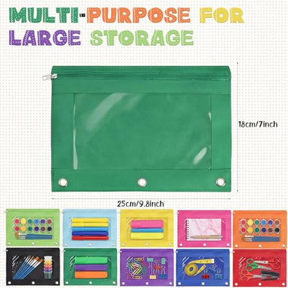 Marspark 30 Packs Pencil Pouch 3 Ring Binder Pen Pouch Cloth Pencil Pouches Zipper Pen Case Bag with Clear Window for Office Writing Supplies Gifts (10 Color) - color: 10 Color