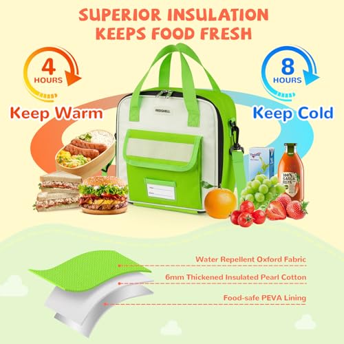 REDSHELL Lunch Box Kids, Large Insulated Lunch Bag for Boy Girl, Dark Green | Tactical Style, Cooler Lunchbag, Square Toddler Lunchbox, School & Daycare, Lunch Tote, Water Bottle Holder, Adjustable Strap - color: Dark Green