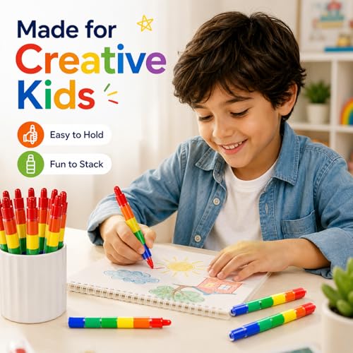 Dunzoom 30 Pcs Stacking Crayons Stackable Buildable Crayon 5 Colors Interchangeable Colorful Stackable Rainbow Crayons Party Favor for Office DIY Supplies