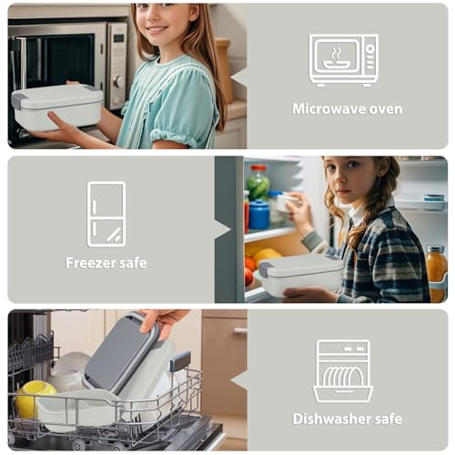 Large Bento Lunch Box Set for Adults Kids Women with 10.5oz Soup Thermo,Coffee Tumblers Men Girls Boys Teenagers Leak-Proof Lunch Food Containers with Lunch Bag - color: Gray
