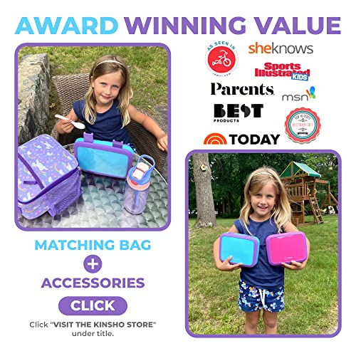 kinsho Bento Lunch Box for Kids Toddlers, 4 Portion Sections Secure Lid, Microwave Safe BPA Free Removable Tray, Pre-School Kid Daycare Lunches Snack Container Ages 3 to 5 Blue Purple - color: Blue-Purple Bento