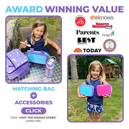 kinsho Bento Lunch Box for Kids Toddlers, 4 Portion Sections Secure Lid, Microwave Safe BPA Free Removable Tray, Pre-School Kid Daycare Lunches Snack Container Ages 3 to 5 Blue Purple - color: Blue-Purple Bento