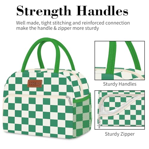 Coobiiya Lunch Bag Lunch Box for Women Men, Cute Lunch Tote Bags Insulated Reusable LunchBags Large Capacity Cooler Bag for Work Travel Picnic adults - color: Green gingham