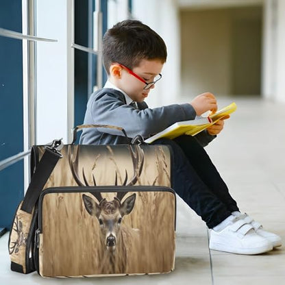Wheat Field Deer Zipper Binder for School with Shoulder Strap & Extra Pockets - 1.5 Inch 3-Ring Binder Holds 500+ Sheets, Textbooks, Laptop#450