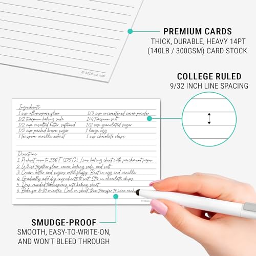 321Done Ruled Note Cards, 5x7 Thick Index Cards - Plain White Card Stock, Notecards & Stationery with Lines for Writing, Stamping - Made in USA, Set of 50 - No Envelopes - size: Large (5 x 7)