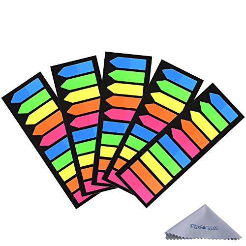Wisdompro 1000 Pcs Page Markers Colored Sticky Tabs - 5 Colors, 5 Sets | Translucent Arrow Flags, Fluorescent Index Tab Stickers, Small Sticky Notes Flags, for Notebooks, Page Marking