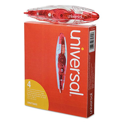 Universal 75605 Retractable Pen Style Correction Tape, 1/5-Inch x 236-Inch, 4/Pack