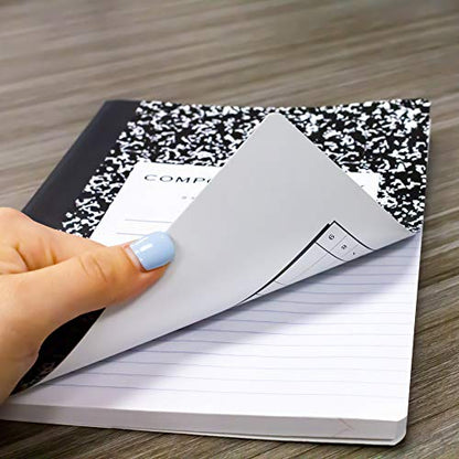 BAZIC Products Composition Book Wide Ruled 100 Sheet, Premium Black Marble Notebook, Writing Journal Comp Lined Notebooks for Office School, 1-Pack | 100 wide-ruled sheets (200 pages), Black Marble composition notebook, sewn binding, 9.75 x 7.5 in - color