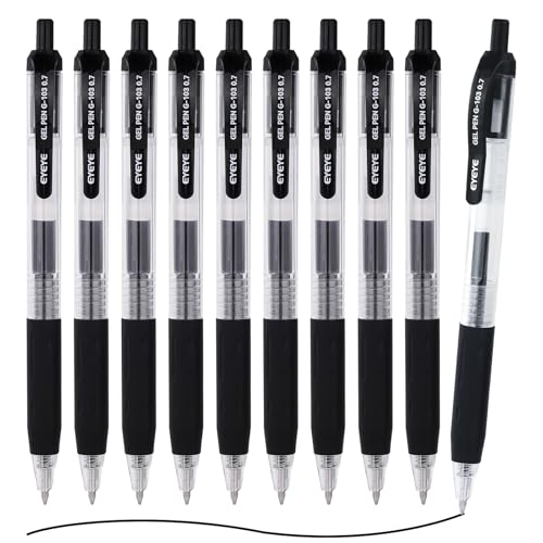 EYEYE G-103 Black Gel Pens 0.7mm, 10 Pack Retractable Medium Point Ballpoint Pen Quick Drying, Pen Fine Point Smooth Writing Pens for Office School Supplies - color: Black, size: 0.7mm