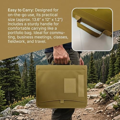 Tactical Notebook Cover, A4 Padfolio with Detachable 3-Ring Ring Binder, Multi-Pocket Organizer & Hand Strap, Zippered Hardcase Planner(Khaki, A4(13.8 x 12 inches)) - color: Khaki, size: A4