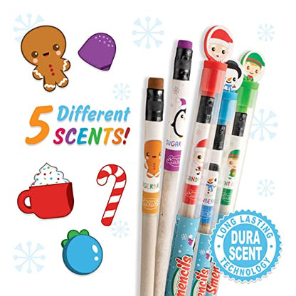 Holiday Smencils Cylinder - HB #2 Patented Gourmet Scented Pencils, 50 Count, Gifts for Kids, Party Favors, Classroom Rewards - color: Holiday