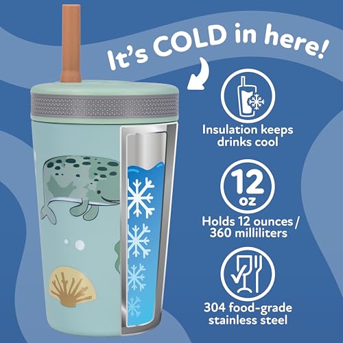 Nuby Thirsty Kids Insulated Toddler Cup with Silicone Flexstraw - 12 oz - Stainless Steel and Leak-Resistant - 18+ Months - Ocean - color: Ocean