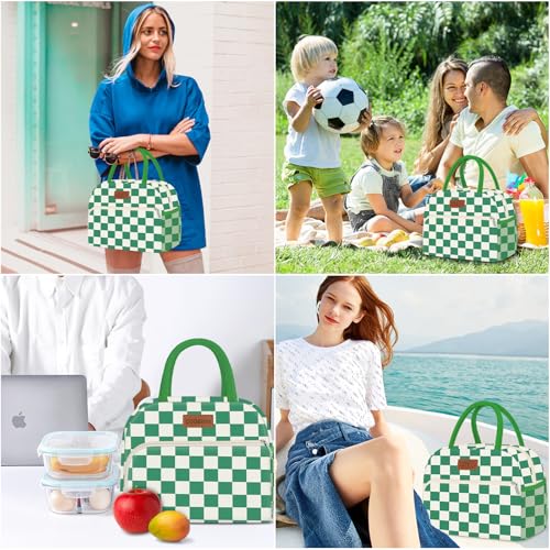 Coobiiya Lunch Bag Lunch Box for Women Men, Cute Lunch Tote Bags Insulated Reusable LunchBags Large Capacity Cooler Bag for Work Travel Picnic adults - color: Green gingham