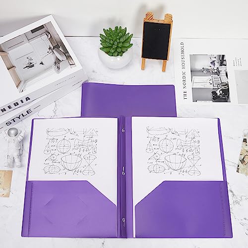 Lincia 100 Pcs Plastic Folders with Pockets and Prong Folders with Prongs 2 Pockets for Office, School for Students, Teachers, Office Workers(Purple) - color: Purple