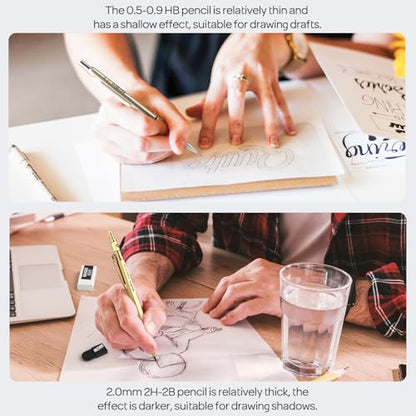 Nicpro 37PCS Gold Art Mechanical Pencil Set, 4PCS Metal Drafting Pencil 0.3/0.5/0.7/0.9 mm & 2PCS 2mm Lead Holder (6B 4B 2B HB 2H 4H) School Supplies for Sketching Drawing with 23 Tube Lead Refills - color: Gold, style: 0.3 0.5 0.7 0.9 2.0