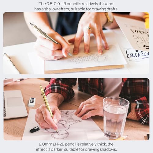 Nicpro 37PCS Gold Art Mechanical Pencil Set, 4PCS Metal Drafting Pencil 0.3/0.5/0.7/0.9 mm & 2PCS 2mm Lead Holder (6B 4B 2B HB 2H 4H) School Supplies for Sketching Drawing with 23 Tube Lead Refills - color: Gold, style: 0.3 0.5 0.7 0.9 2.0