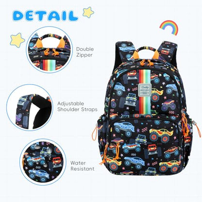 CAMTOP Backpack for Kids, Boys Girls Preschool Backpacks with Lunch Box Toddler Kindergarten School Bookbag Set - color: Rainbow Strip Black