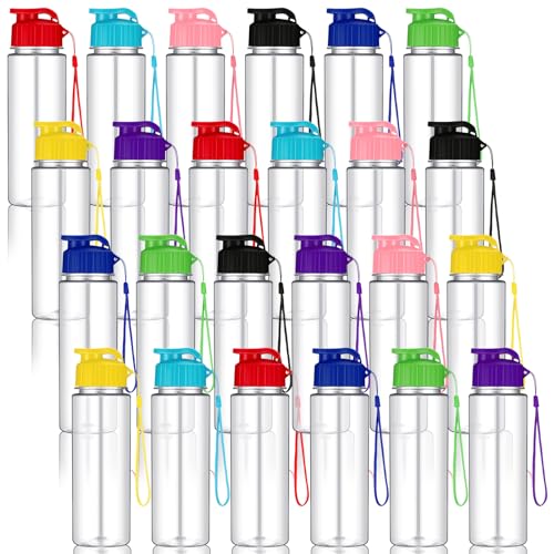 Ziliny 24 Pcs 17 oz Plastic Water Bottles Bulk Large Reusable Leak Proof Flip Top Sports Gym Water Bottles with Handle Strap for Kids and Adults for Summer School Travel - color: Vibrant Color, style: Classic
